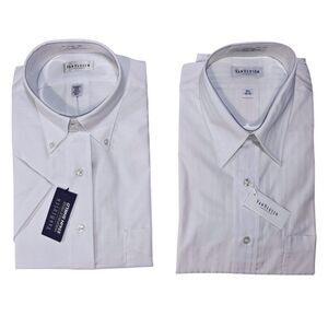 2 NEW Van Heusen Dress Shirt White 16 1/2 Button Up Short & Long Sleeve Mens NWT
